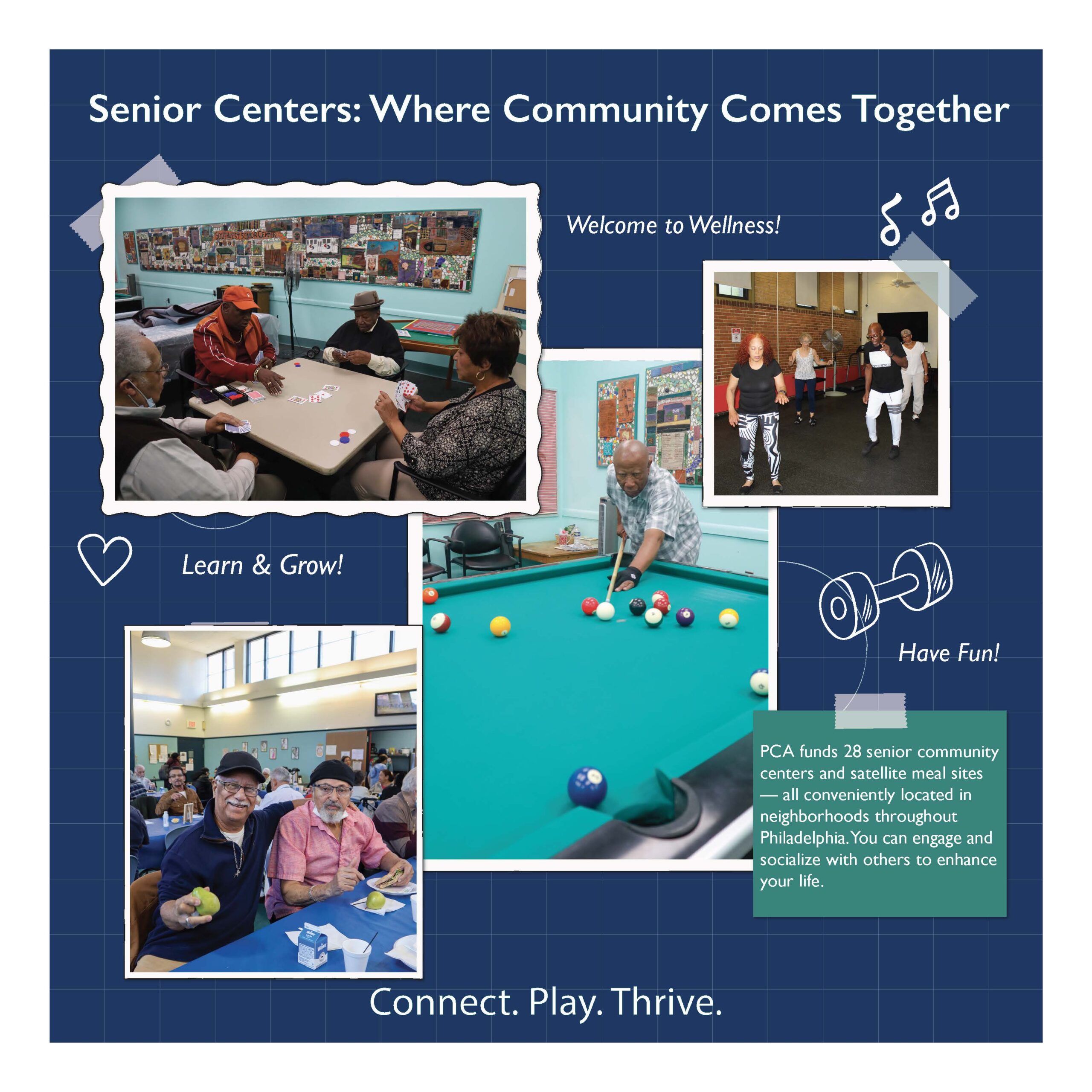 collage of older adults doing activities.